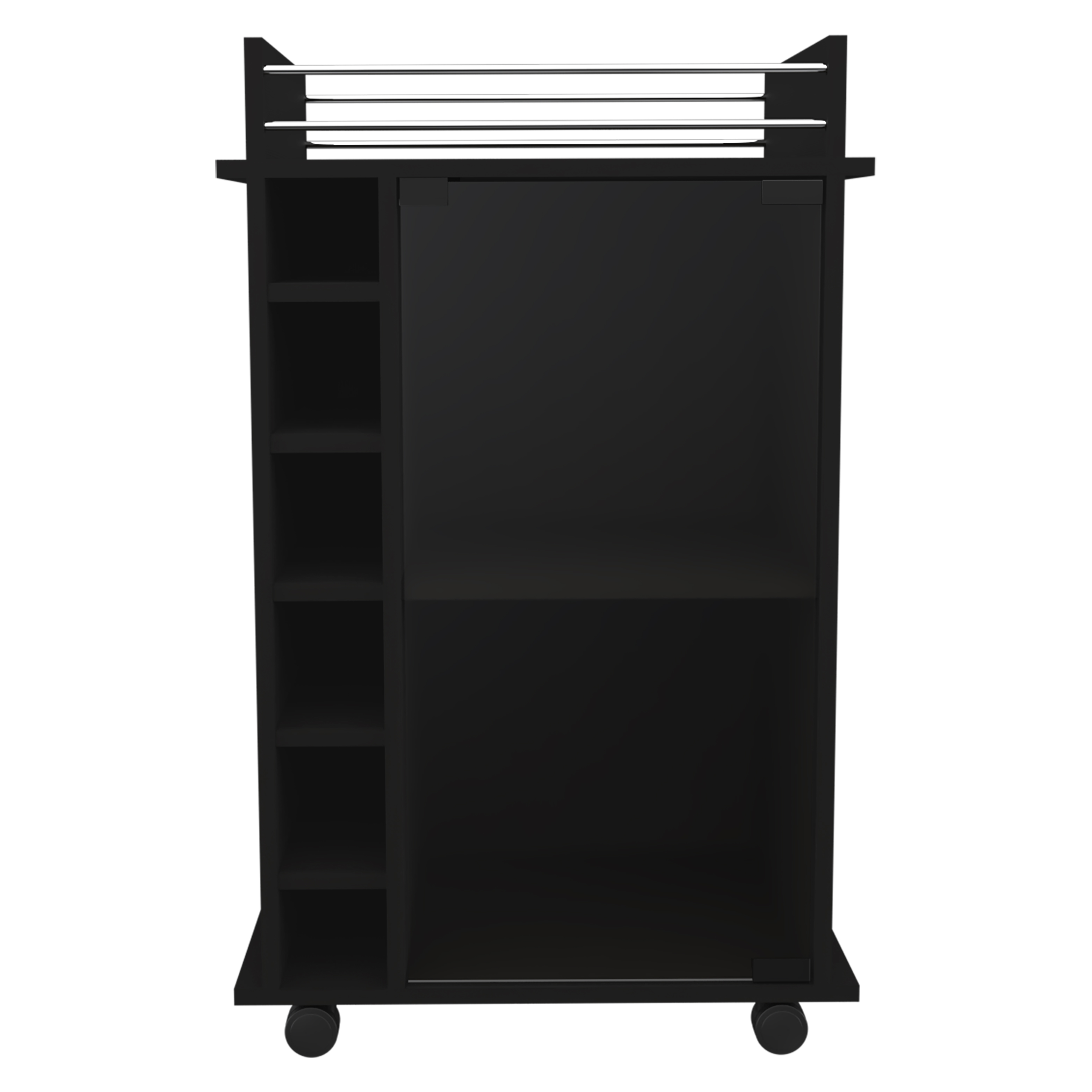 Dukat Bar Cart,Two Shelves, Six Built-in Wine Rack, Four Casters -Black